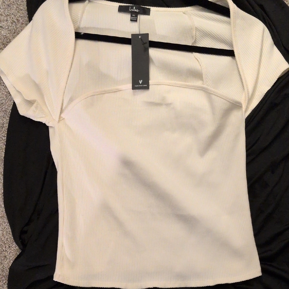 Lulu's Ivory Ribbed Short Sleeve Top